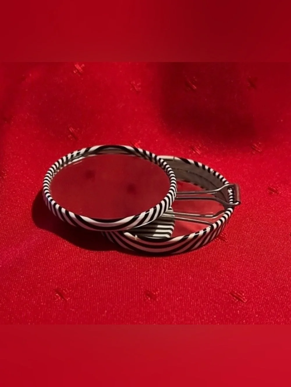 Rare Vintage made in Germany Striped Black and White Pocket Mirror